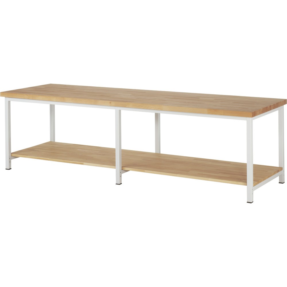 RAU Werkbank Serie 8000, 1 Buche-Massiv-Ablageboden Tiefe 757 mm, HxBxT 840 x 3.000 x 900 mm