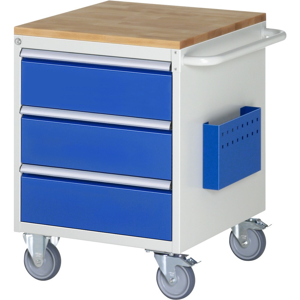 RAU Werkstattwagen Serie 7000, HxBxT 795 x 580 x 650 mm, 3 x 100%-Auszug-Schubladen 3 x 180 mm, Arbeitsplatte Buche