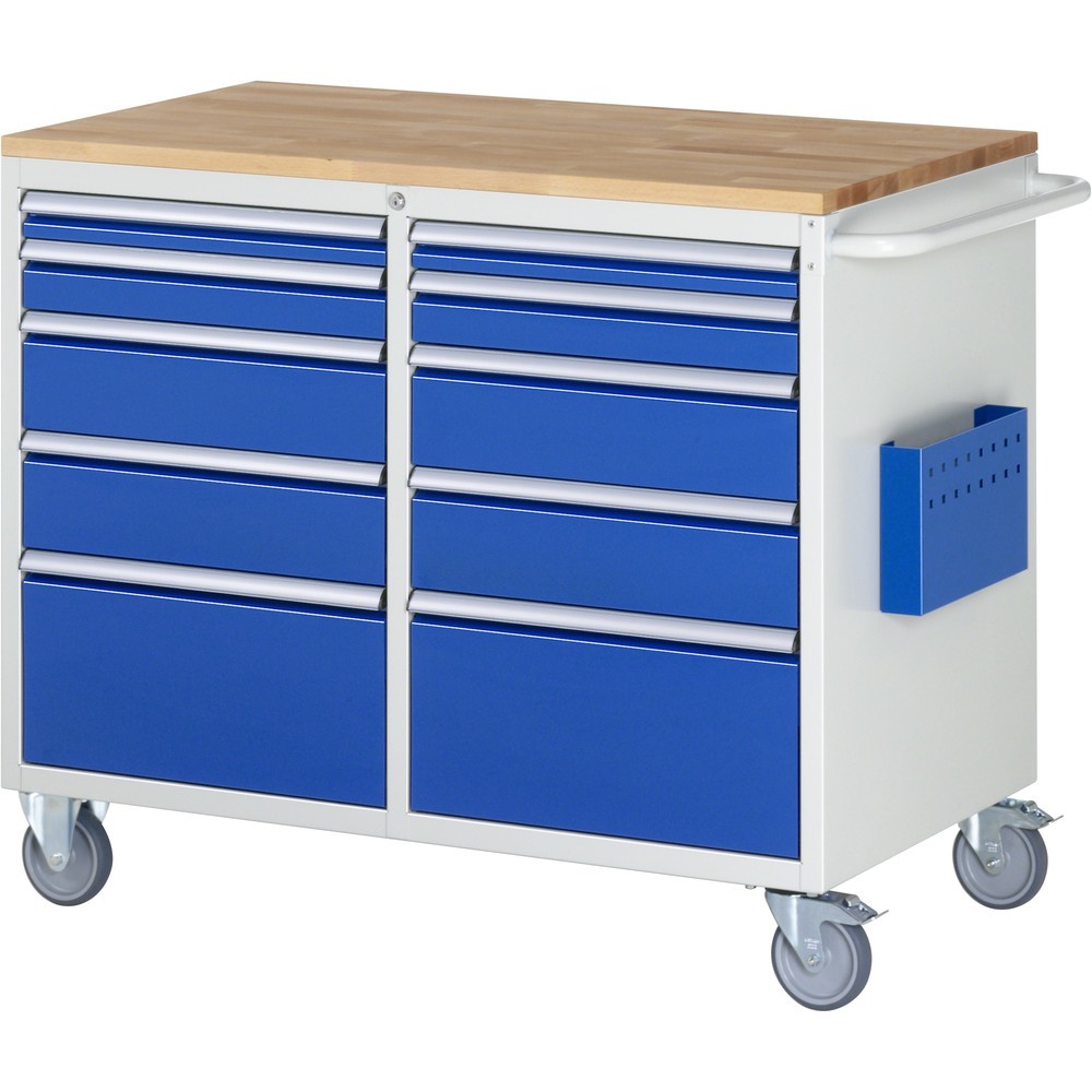 RAU Werkstattwagen Serie 7000, HxBxT 975 x 1.145 x 650 mm, 10 x 100%-Auszug-Schubladen 2 x 60, 2 x 90, 4 x 150, 2 x 270 mm, Arbeitsplatte Buche