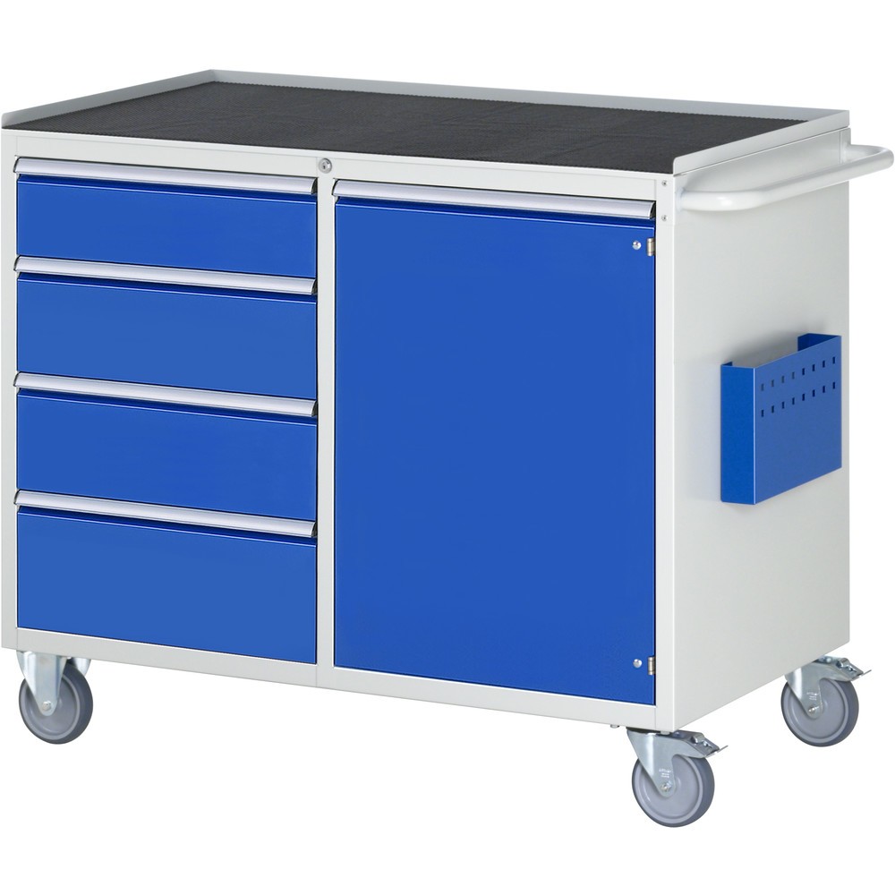 RAU Werkstattwagen Serie 7000, HxBxT 975 x 1.145 x 650 mm, 1 Flügeltür, 4 x 100%-Auszug-Schubladen 1 x 150, 2 x 180, 1 x 210 mm, Arbeitsplatte Metall