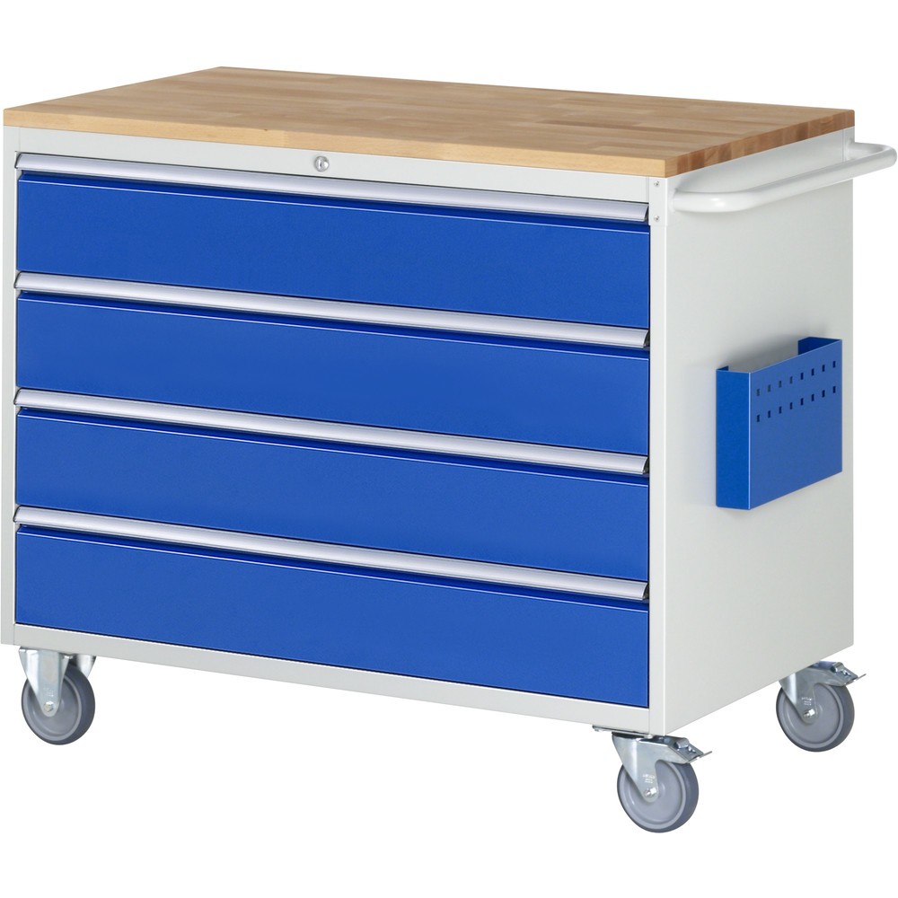 RAU Werkstattwagen Serie 7000, HxBxT 975 x 1.145 x 650 mm, 4 x 100%-Auszug-Schubladen 4 x 180 mm, Arbeitsplatte Buche