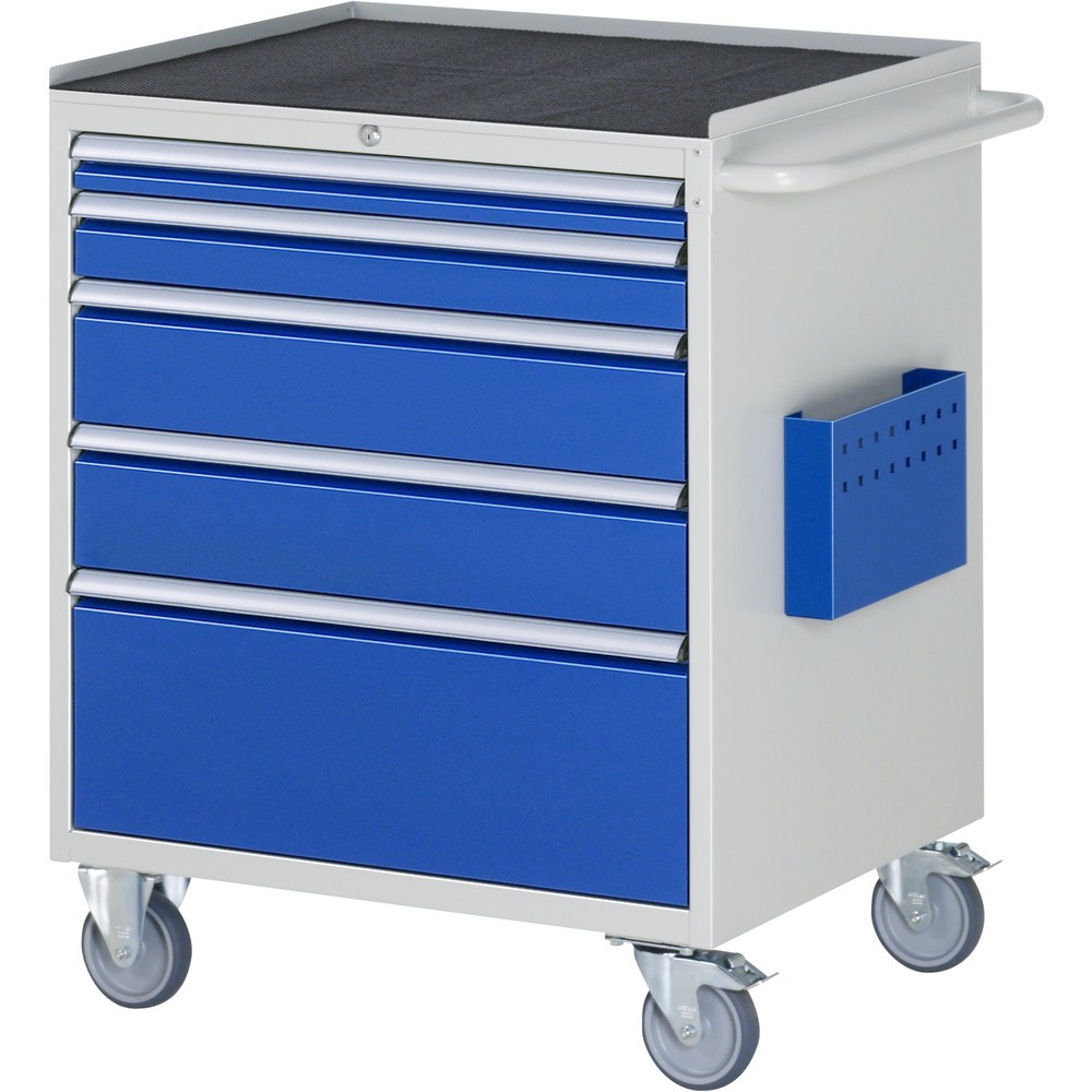 RAU Werkstattwagen Serie 7000, HxBxT 975 x 770 x 650 mm, 5 x 90%-Auszug-Schubladen 1 x 60, 1 x 90, 2 x 150, 1 x 270 mm, Arbeitsplatte Metall