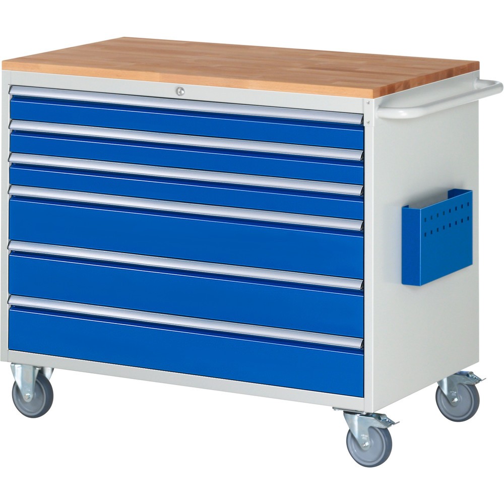 RAU Werkstattwagen Serie 7000, HxBxT 975 x 1.145 x 650 mm, 6 x 100%-Auszug-Schubladen 3 x 90, 3 x 150 mm, Arbeitsplatte Buche