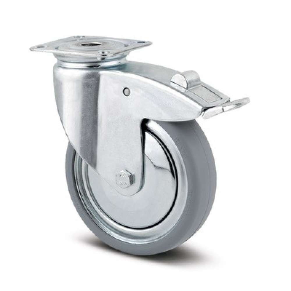 TENTE® Lenkrolle Vollgummi, Konuskugellager, Stahlblech-Gehäuse, Totalfeststeller, Fadenschutz, spurlos, Ø x Breite 75 x 50 mm, TK 55 kg