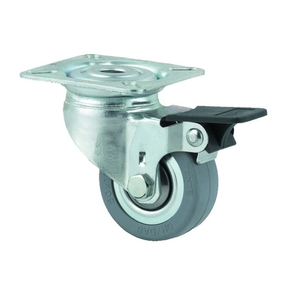 TENTE® Lenkrolle Vollgummi, Konuskugellager, Stahlblech-Gehäuse, Radfeststeller, Fadenschutz, spurlos, Ø x Breite 50 x 50 mm, TK 40 kg