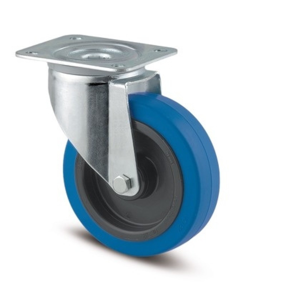 TENTE® Lenkrolle Elastik-Gummi, Rollenlager, Schwenklagerschutz, spurlos, blau, Ø x Breite 125 x 50 mm, TK 250 kg