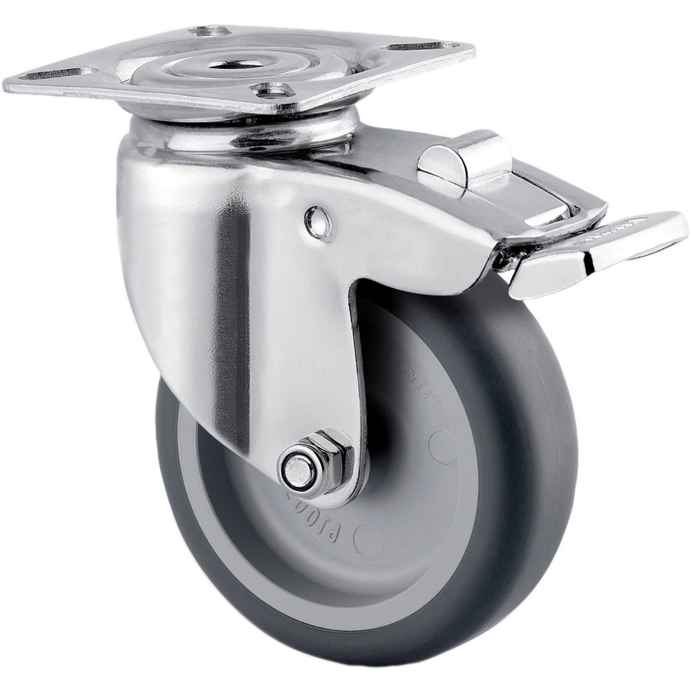 TENTE® Lenkrolle TPE, Gleitlager, Edelstahl-Gehäuse, Totalfeststeller, Ø x Breite 75 x 50 mm, TK 60 kg