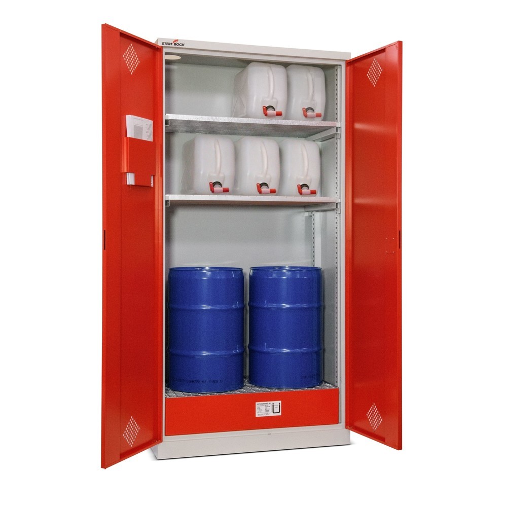 Steinbock® Ölschrank, 2 höhenverstellbare Gitterrostböden, 1 Auffangwanne, HxBxT 1.950 x 950 x 500 mm