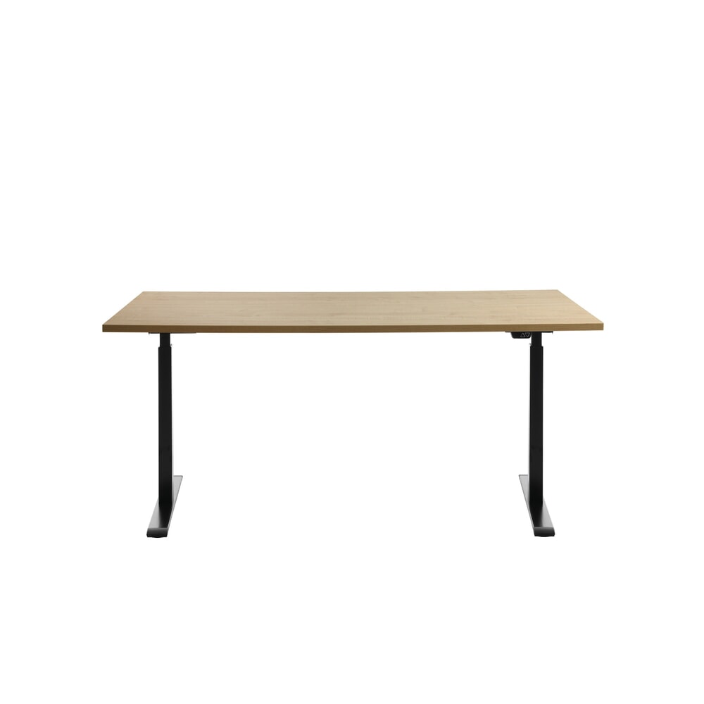 Topstar® Elektrisch höhenverstellbarer Schreibtisch E-Table, T-Fuß, BxT 1.600 x 800 mm, Ahorn/schwarz