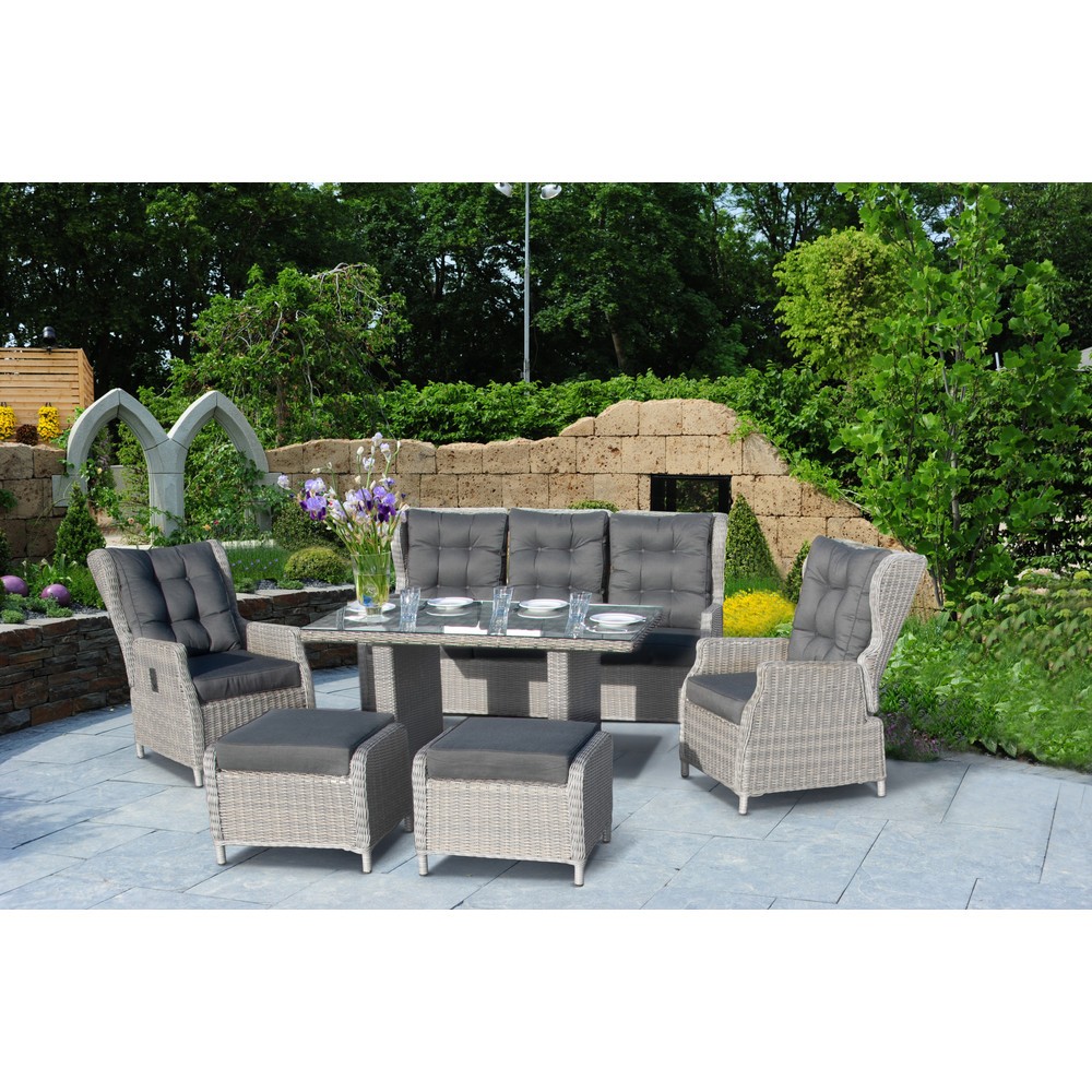 Loungemöbel-Set "Canelli", 1x Sofa, 2x Sessel, 2x Hocker, 1x Tisch, grau