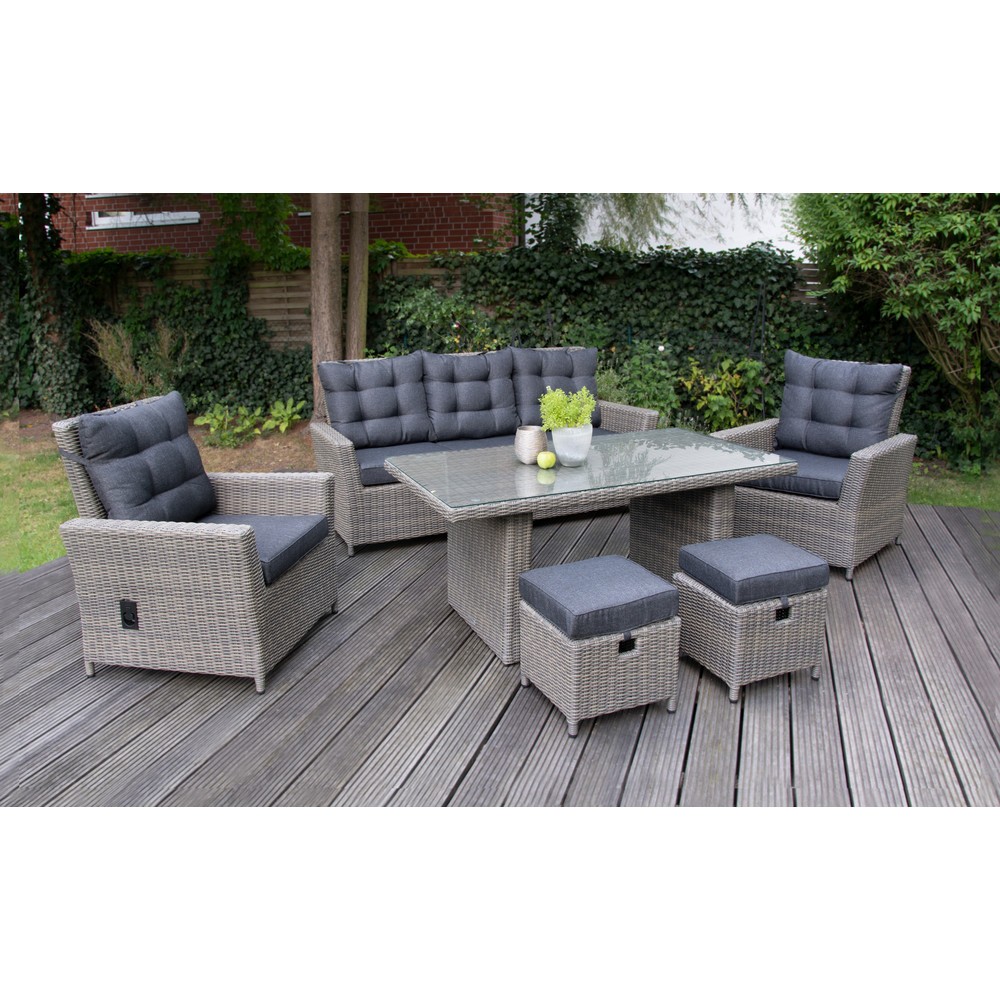 Außenmöbel-Set "Asti", 1x Sofa, 2x Sessel, 2x Hocker, 1x Tisch, braun