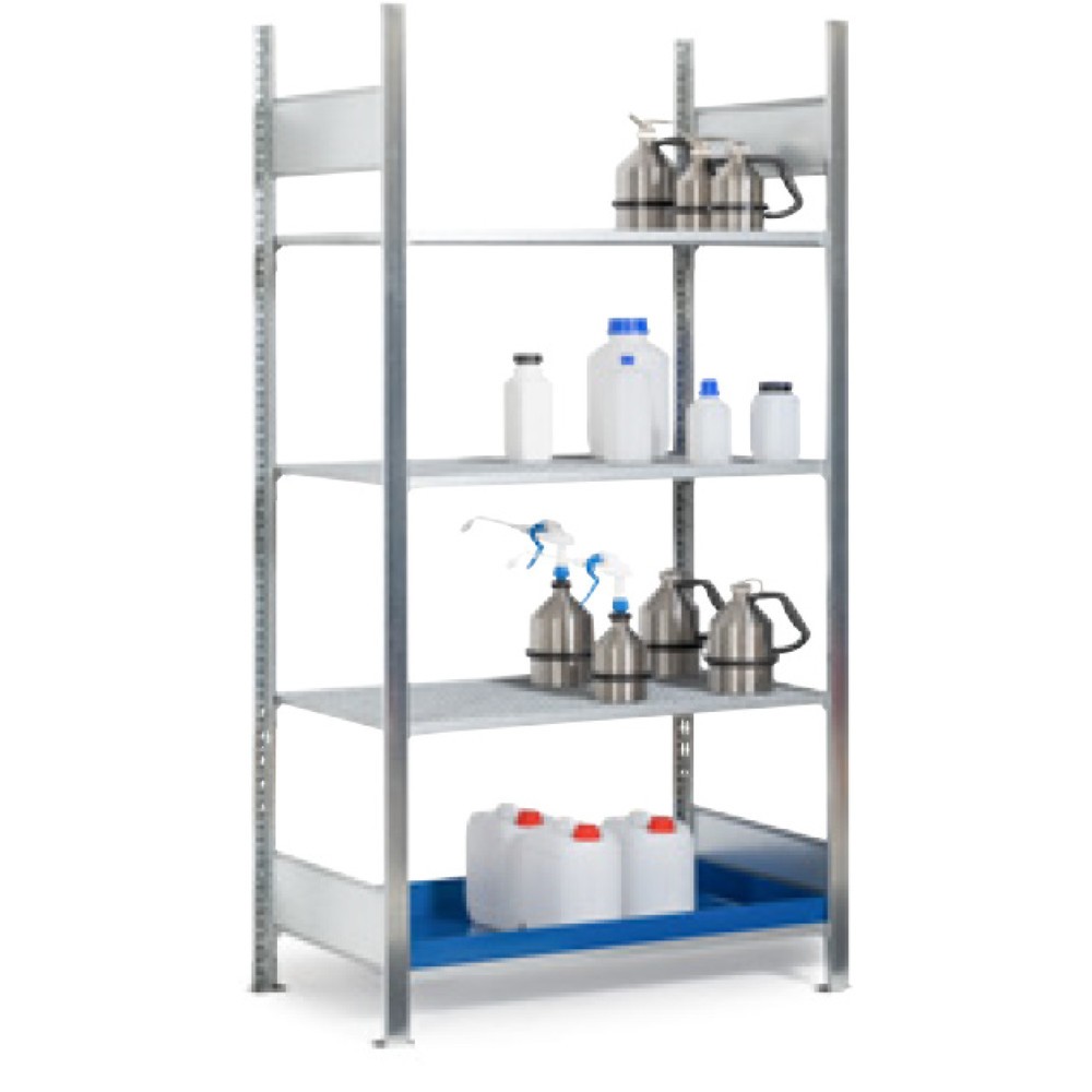 asecos® Gefahrstoffregal für gewässergefährdende und entzündbare Flüssigkeiten, 1 Auffangwanne à 40 l, Anbaufeld