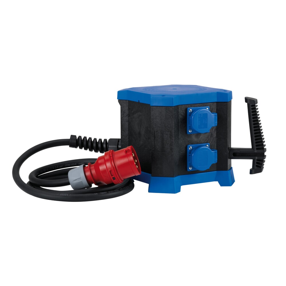 HEDI Steckdosenverteiler m.STATION, Drehstrom 400 V / 16 A, IP44, 6x Schuko-Steckdose