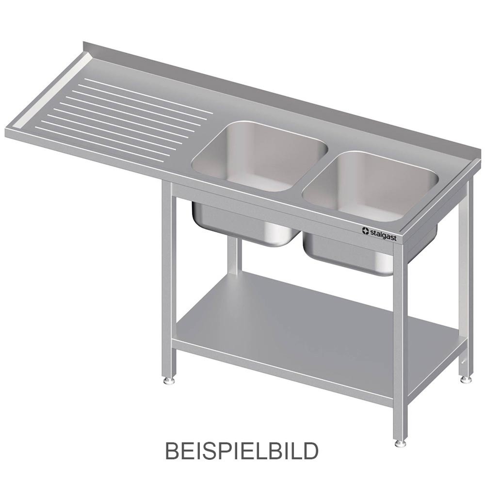 Stalgast Spültisch mit Grundboden, und Überstand, 1600x600x900 mm, mit zwei Becken links, mit Aufkantung, verschweisst