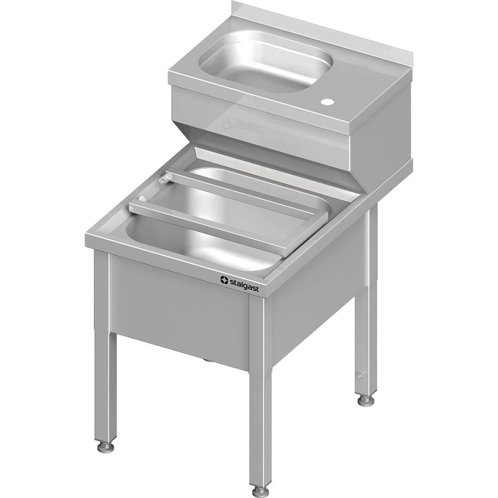 Stalgast Handwasch- und Ausgussbecken-Kombination, 500x700x850 mm, mit klappbaren Abstellrost, mit Aufkantung, verschweisst