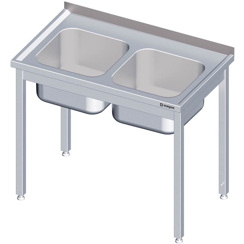 Stalgast Spültisch ohne Grundboden 1200x600x850 mm, mit zwei Becken rechts, mit Aufkantung, verschweisst