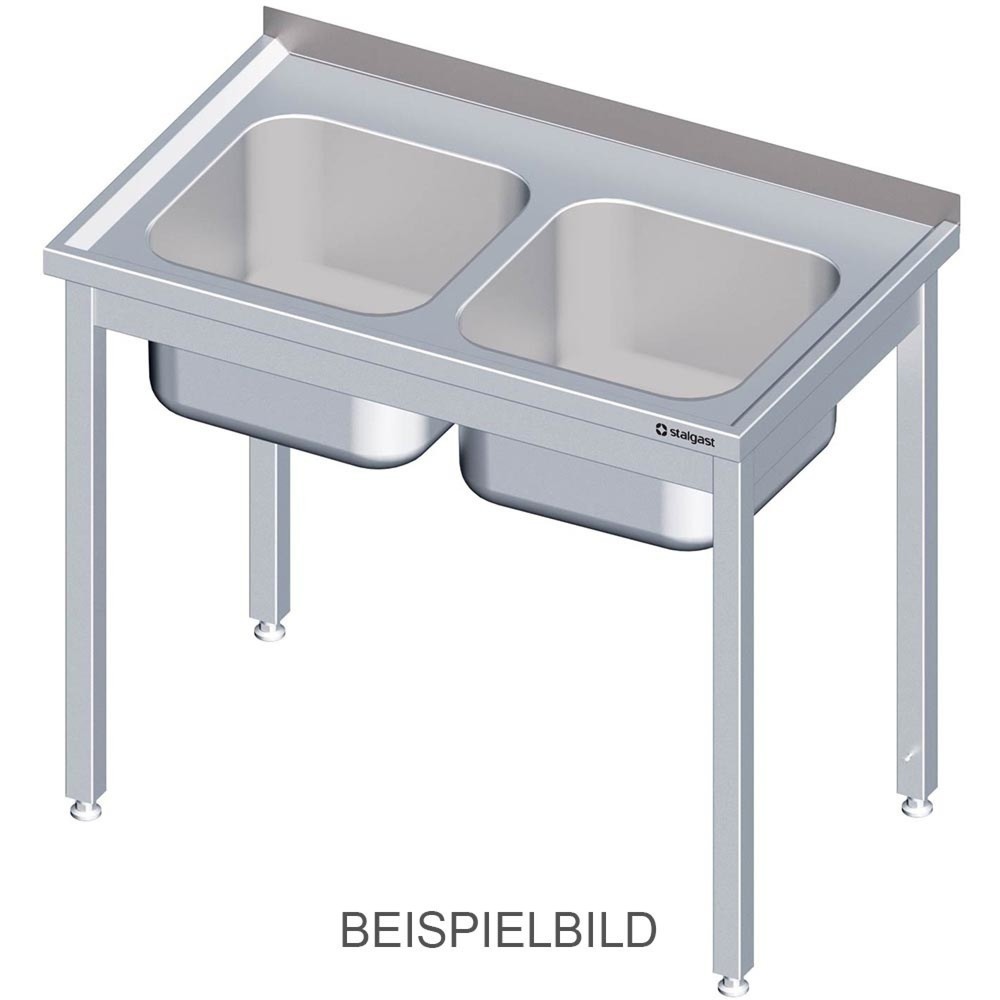 Stalgast Spültisch ohne Grundboden 1200x700x850 mm, mit zwei Becken links, mit Aufkantung, verschweisst