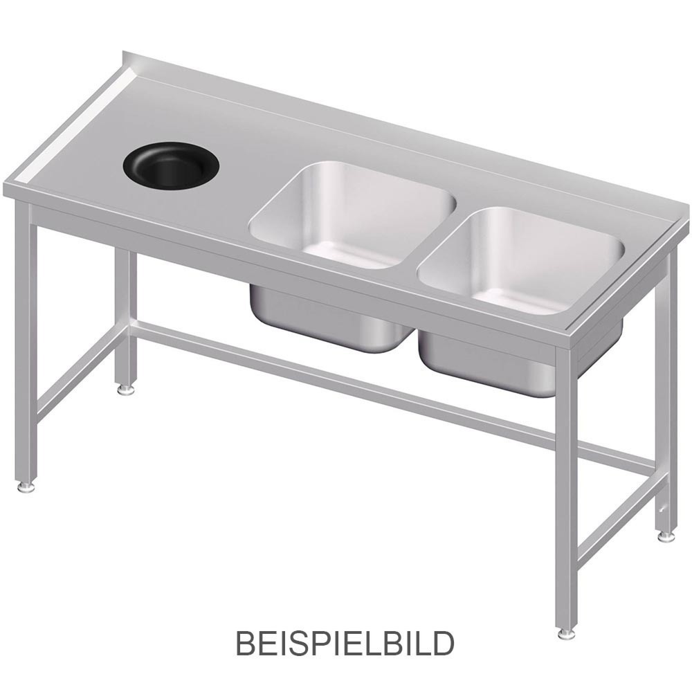 Stalgast Spültisch ohne Grundboden, mit Abfallloch, 1400x700x850 mm, mit zwei Becken links, mit Aufkantung, verschweisst