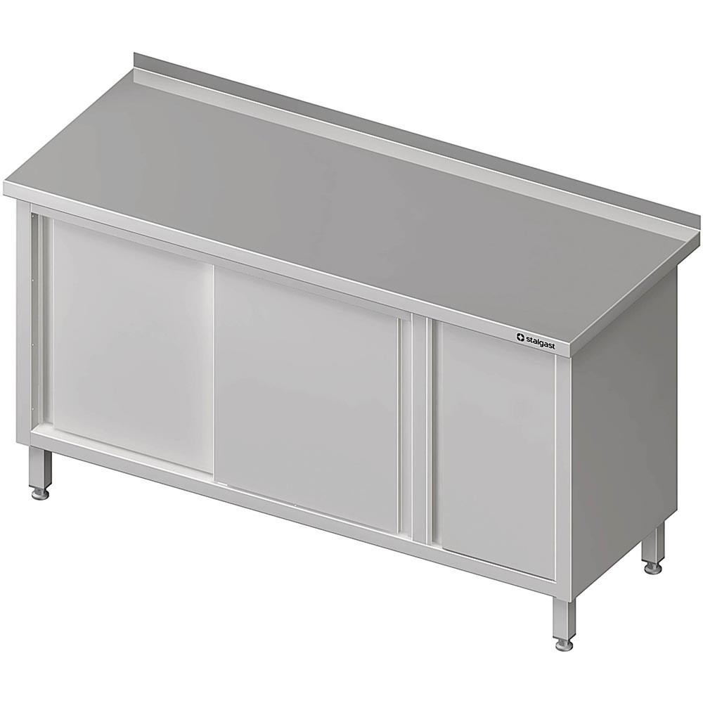 Stalgast Arbeitsschrank mit Schiebetüren, 1300x700x850 mm, mit Flügeltürschrank rechts, mit Aufkantung, verschweisst