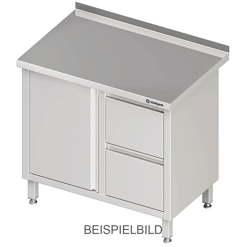 Stalgast Arbeitsschrank mit Flügeltür, 900x600x850 mm, mit 2er Schubladenblock links, ohne Aufkantung, verschweisst