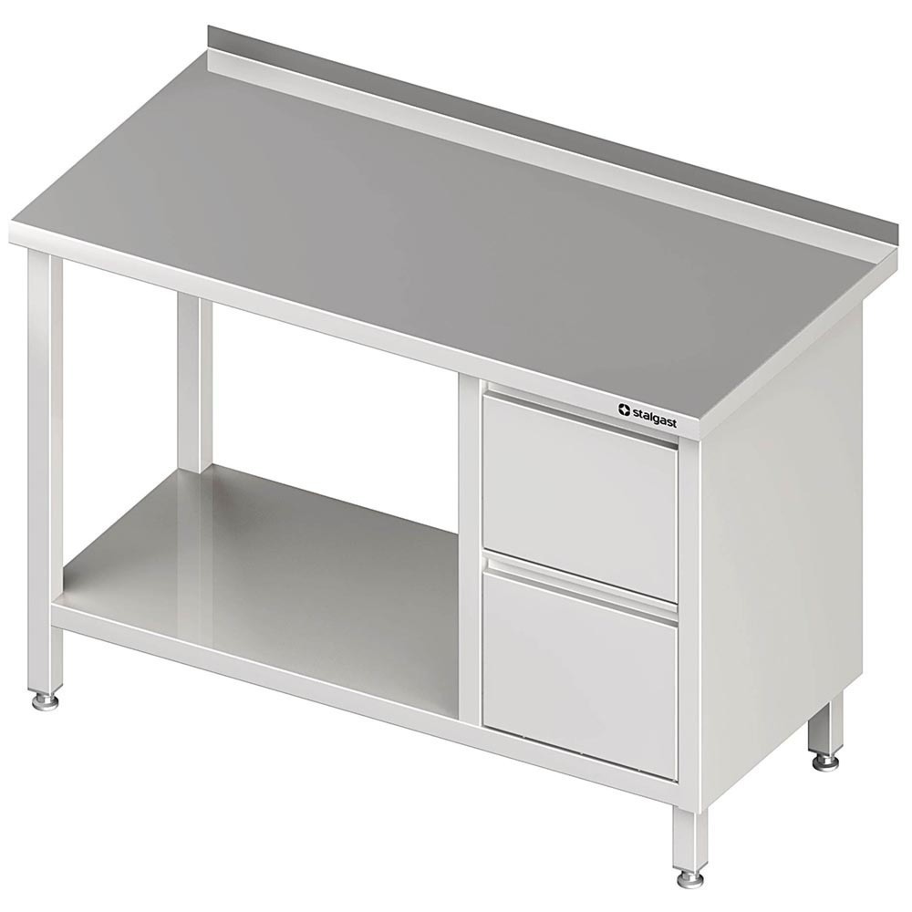 Stalgast Arbeitstisch mit Grundboden, 2600x700x850 mm, mit 2er Schubladenblock rechts, mit Aufkantung, verschweisst