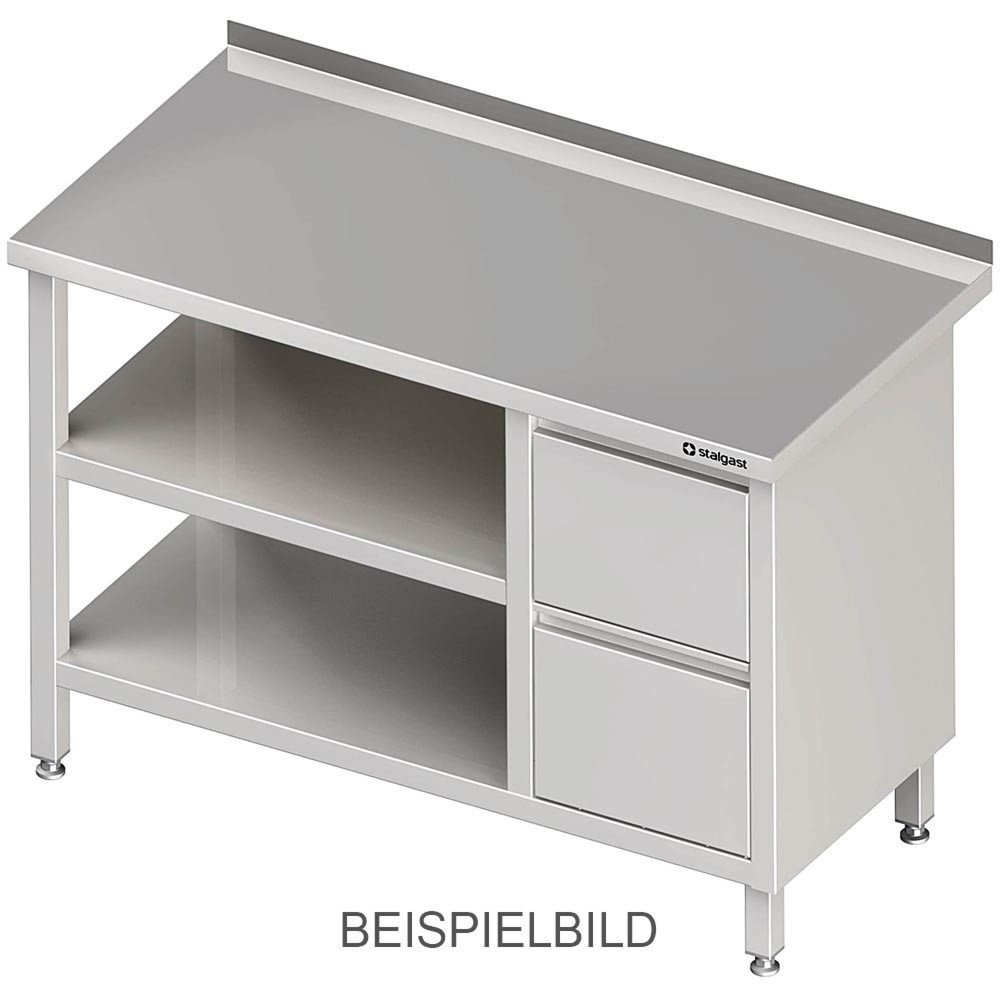 Stalgast Arbeitstisch mit Grund- und Zwischenboden, 1100x700x850 mm, mit 2er Schubladenblock links, ohne Aufkantung, verschweisst