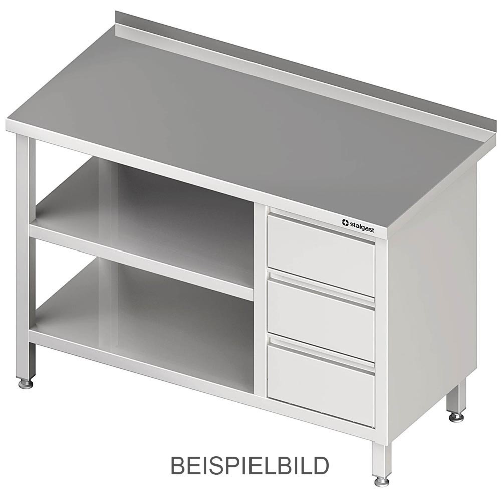 Stalgast Arbeitstisch mit Grund- und Zwischenboden, 2700x700x850 mm, mit 3er Schubladenblock links, mit Aufkantung, verschweisst