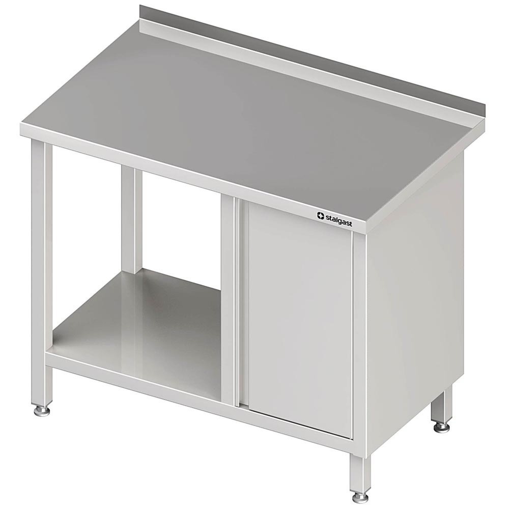Stalgast Arbeitstisch mit Grundboden, 2500x700x850 mm, mit Flügeltürschrank rechts, mit Aufkantung, verschweisst