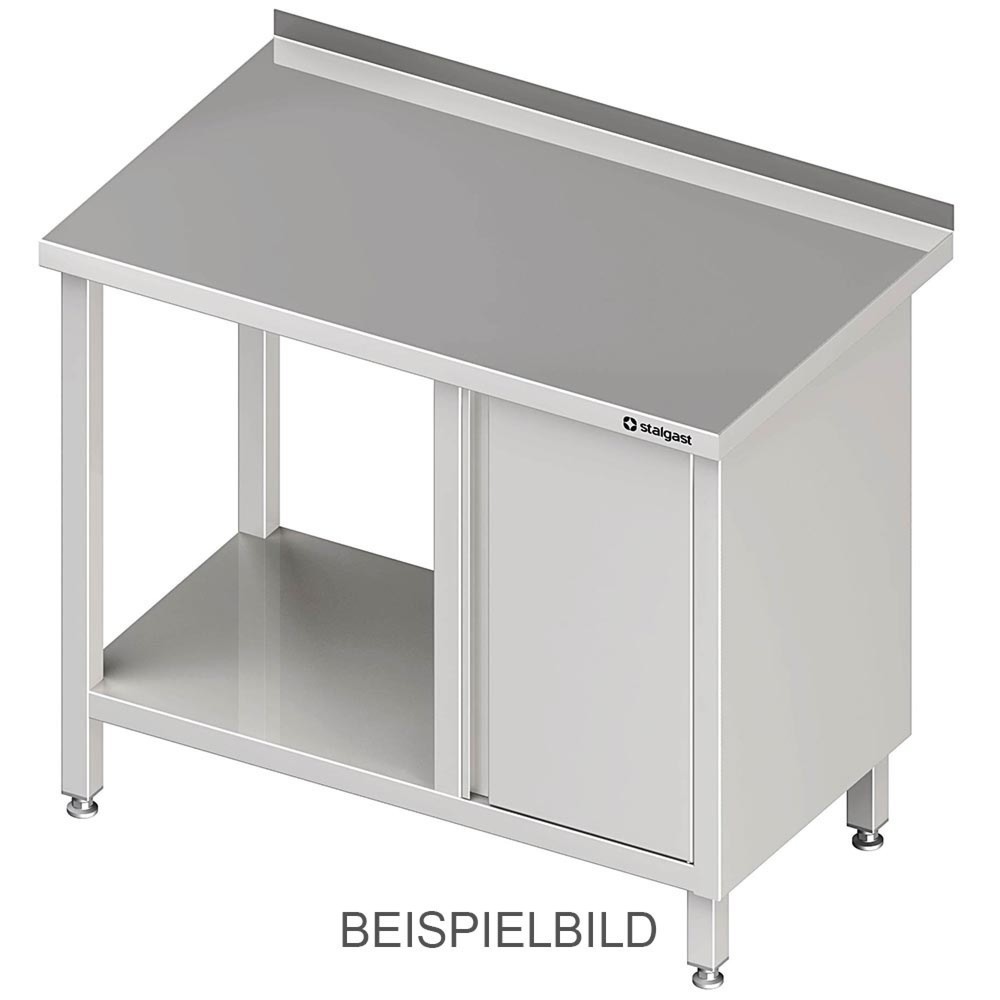 Stalgast Arbeitstisch mit Grundboden, 2600x600x850 mm, mit Flügeltürschrank links, mit Aufkantung, verschweisst