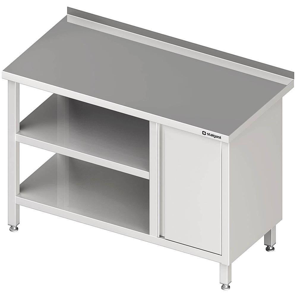Stalgast Arbeitstisch mit Grund- und Zwischenboden, 1200x600x850 mm, mit Flügeltürschrank rechts, mit Aufkantung, verschweisst