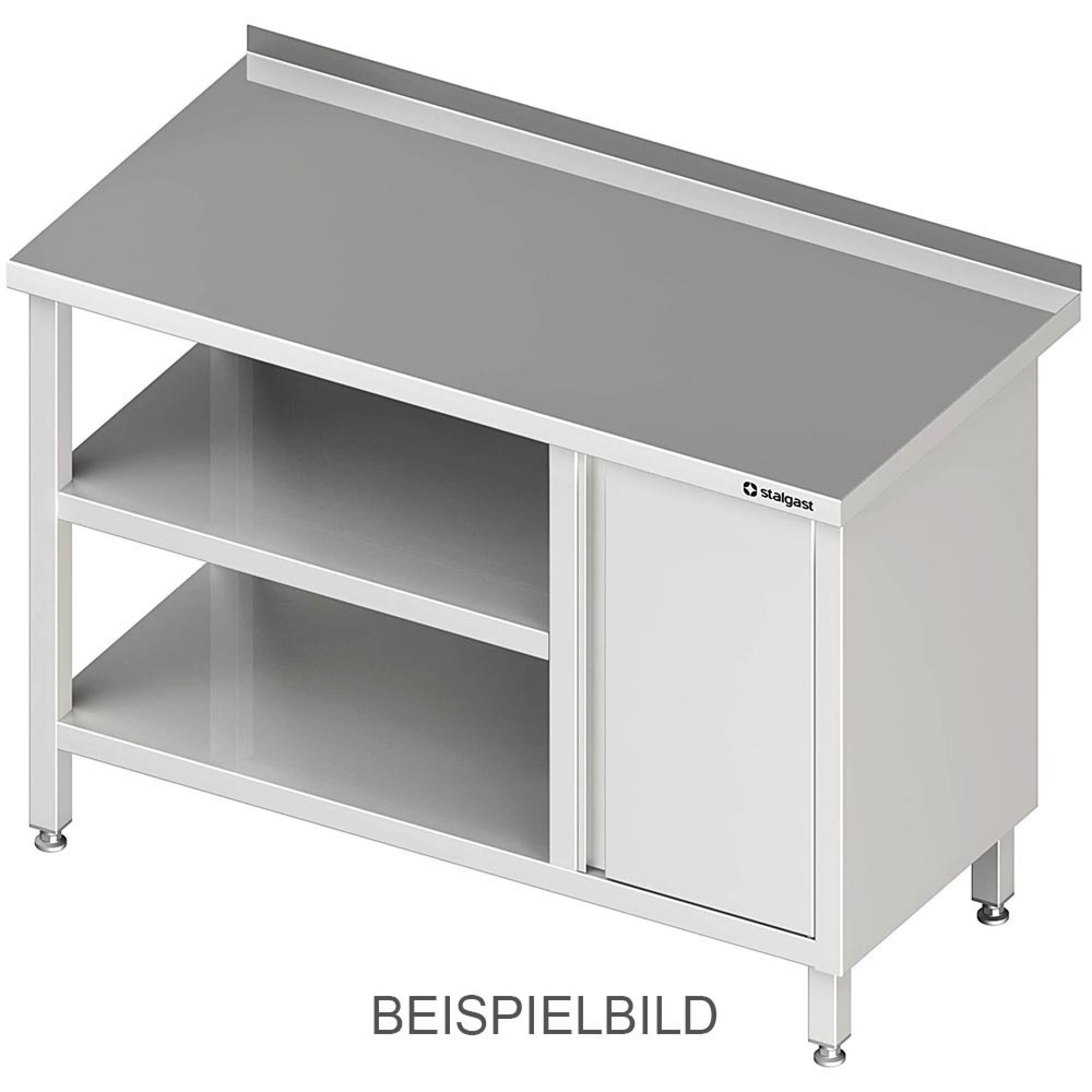 Stalgast Arbeitstisch mit Grund- und Zwischenboden, 2100x700x850 mm, mit Flügeltürschrank rechts, ohne Aufkantung, verschweisst