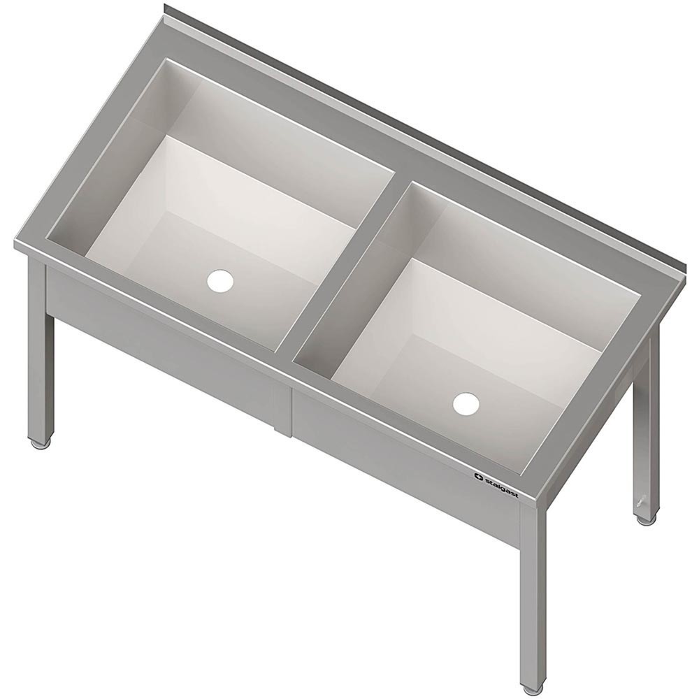 Stalgast Topfspüle mit zwei Becken, 1500x700x850 mm, 300 mm Beckenhöhe, mit Aufkantung, verschweisst