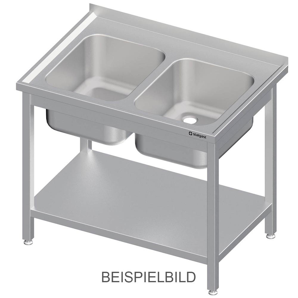 Stalgast Spültisch mit Grundboden 1300x600x850 mm, mit zwei Becken rechts, mit Aufkantung, verschweisst
