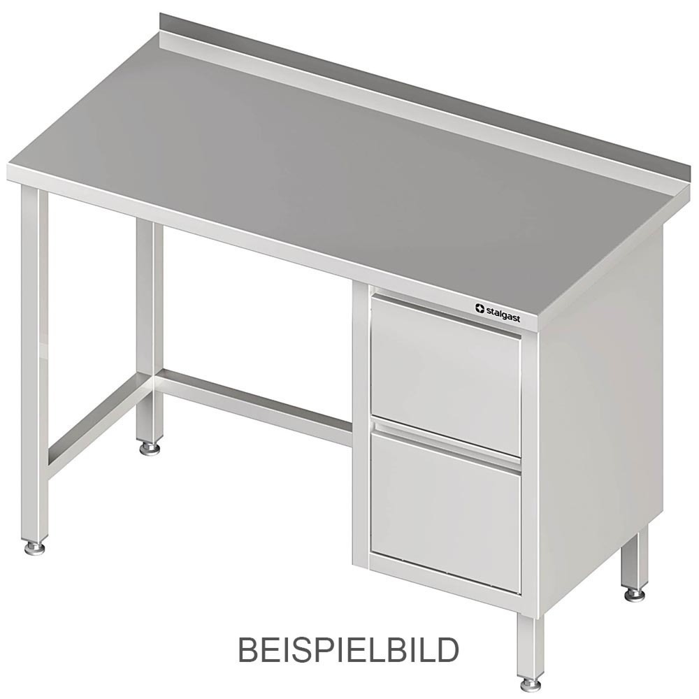 Stalgast Arbeitstisch ohne Grundboden, 2300x700x850 mm, mit 2er Schubladenblock rechts, ohne Aufkantung, verschweisst