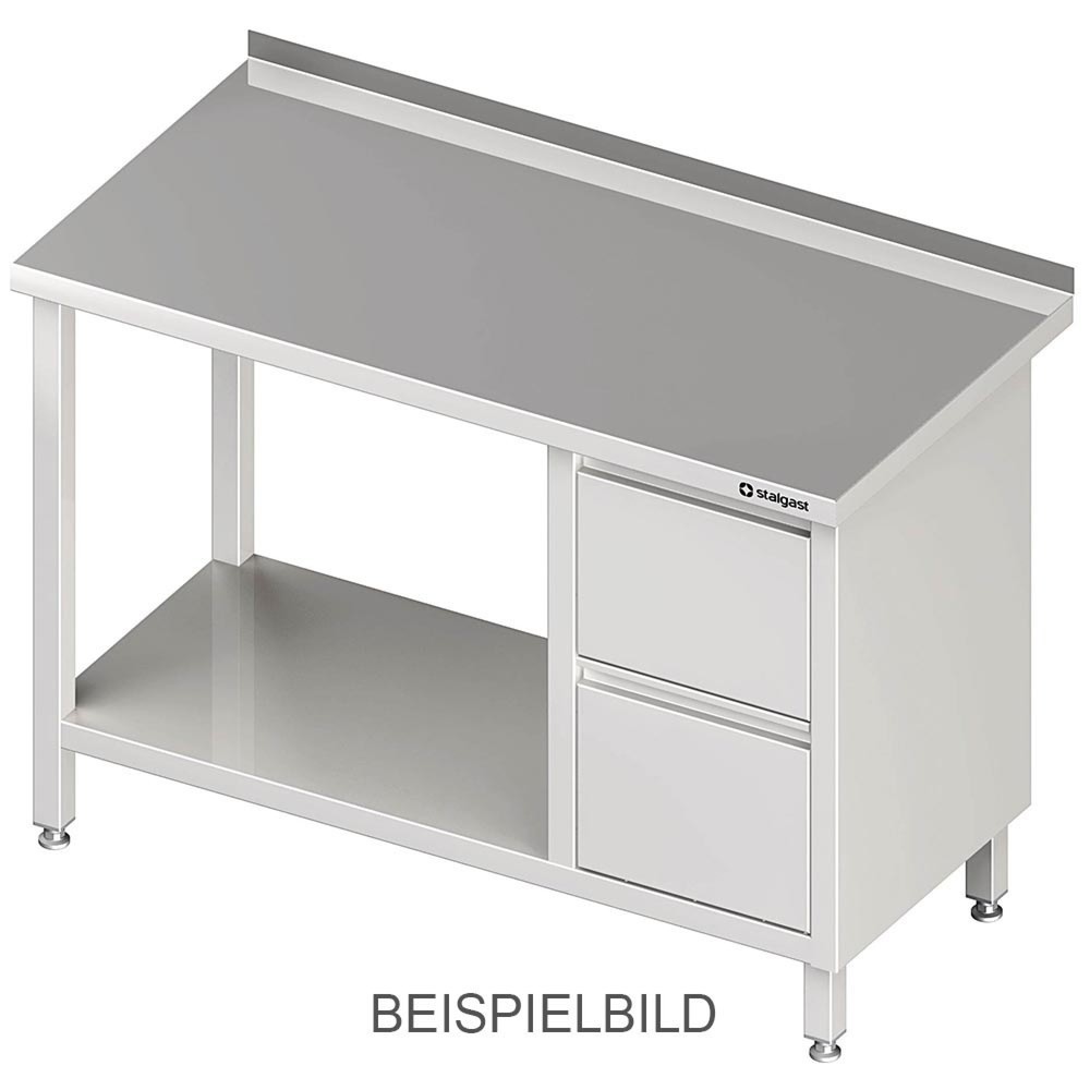 Stalgast Arbeitstisch mit Grundboden, 2300x600x850 mm, mit 2er Schubladenblock links, ohne Aufkantung, verschweisst