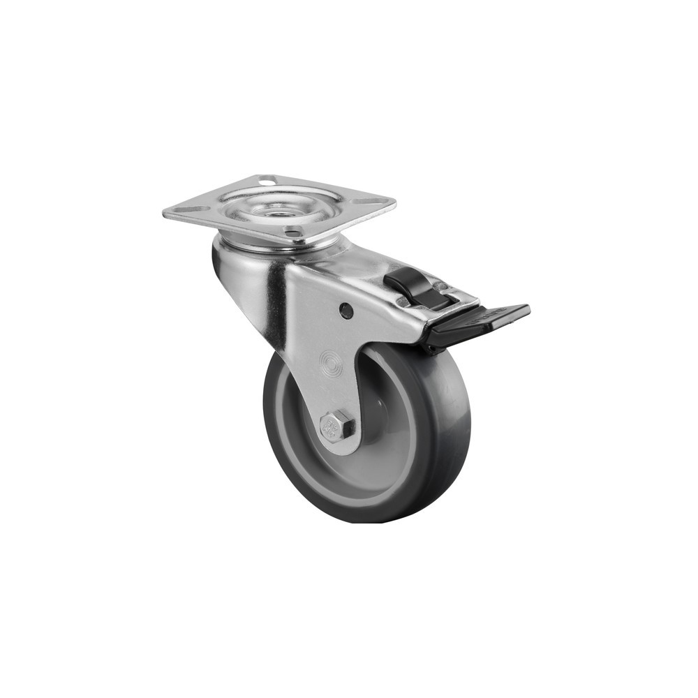 BS ROLLEN Apparaterolle TPE, Lenkrolle mit Feststeller, Gleitlager, Platte, Ø x Breite 100 x 24 mm, TK 70 kg