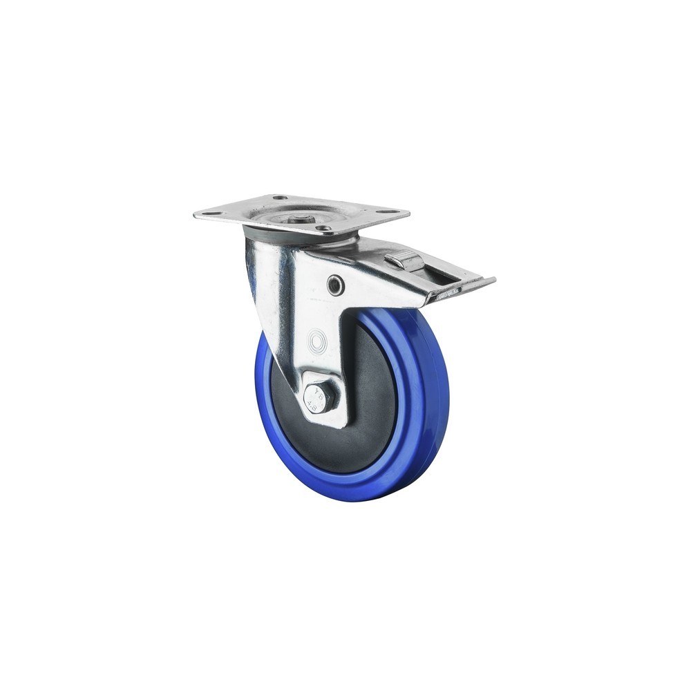 BS ROLLEN Transportrolle Elastikgummi, blau, Lenkrolle mit Feststeller, Kugellager, Platte, Ø x Breite 125 x 32 mm, TK 175 kg