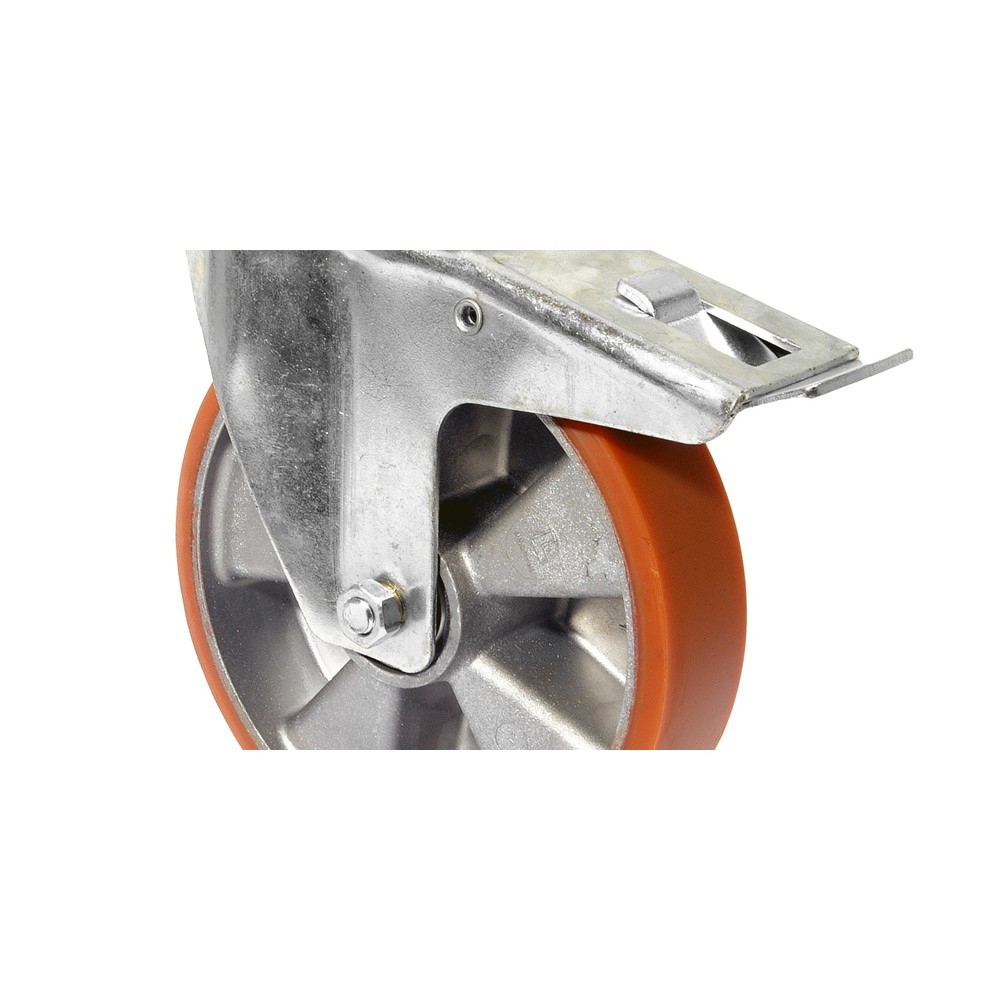 BS ROLLEN Transportrolle Prothane® Guss-Polyurethan, Lenkrolle mit Feststeller, Kugellager, Platte, Ø x Breite 160 x 50 mm, TK 300 kg