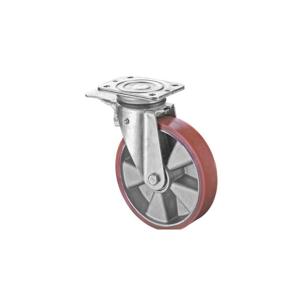 BS ROLLEN Schwerlastrolle Prothane® Guss-Polyurethan, Lenkrolle mit Feststeller, Kugellager, Platte, Ø x Breite 125 x 50 mm, TK 450 kg