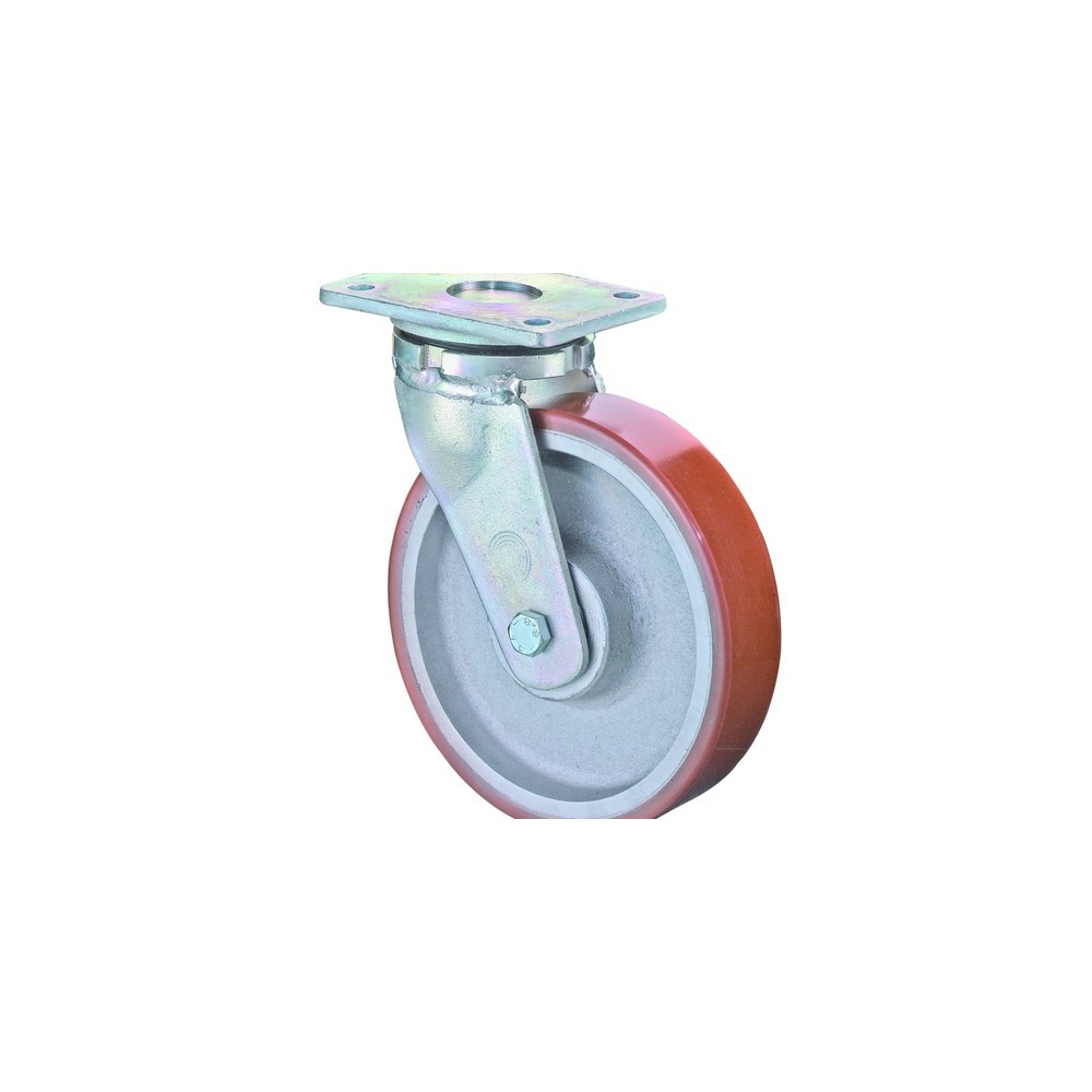 BS ROLLEN Schwerlastrolle Prothane® Guss-Polyurethan, Lenkrolle, Kugellager, Platte, Ø x Breite 125 x 50 mm, TK 550 kg