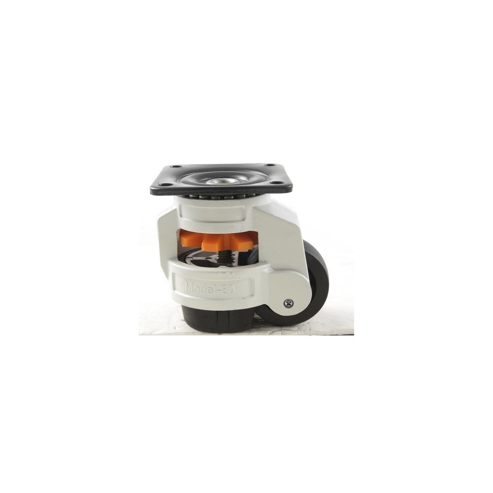 BS ROLLEN Heberolle Kunststoff, Lenkrolle mit Feststeller, Gleitlager, Platte, Nivellierfuss, Ø x Breite 50 x 24 mm, TK 250 kg