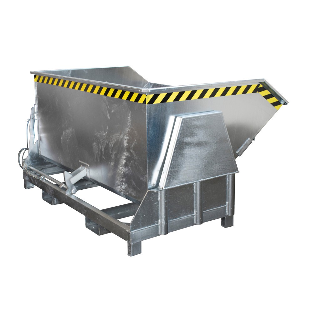 Bauer® Kippbehälter mit Abrollmechanik Premium, breite Bauform, verzinkt, ohne Deckel, Volumen 1,2 m³