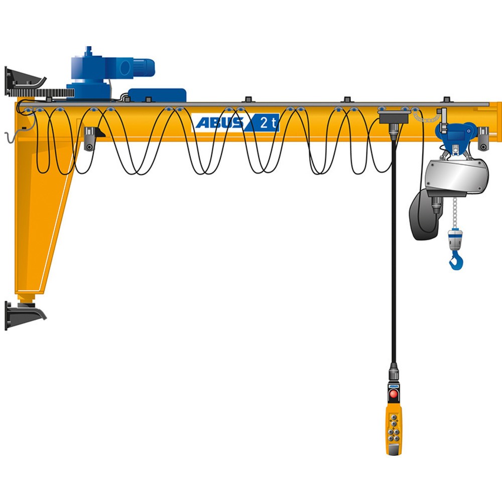 ABUS Schwenkkran VW, Wandausführung, Wandlager, 180° Schwenkbereich, Ausladung 8 m, TK 2.000 kg, Katzfahren u. Schwenken elektrisch