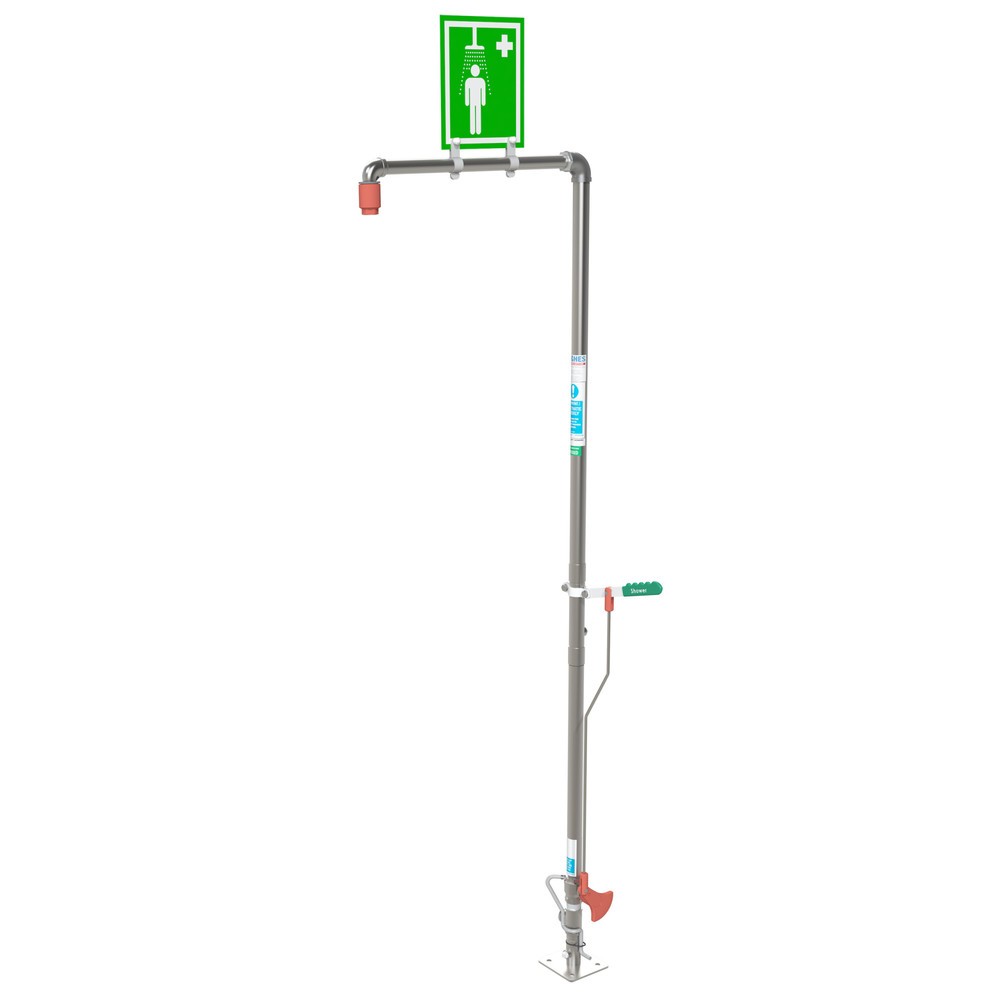 Justrite® Körperdusche SD18G Hughes, selbstentleerend, Standmodell, Aussenbereich, rostfreier Stahl