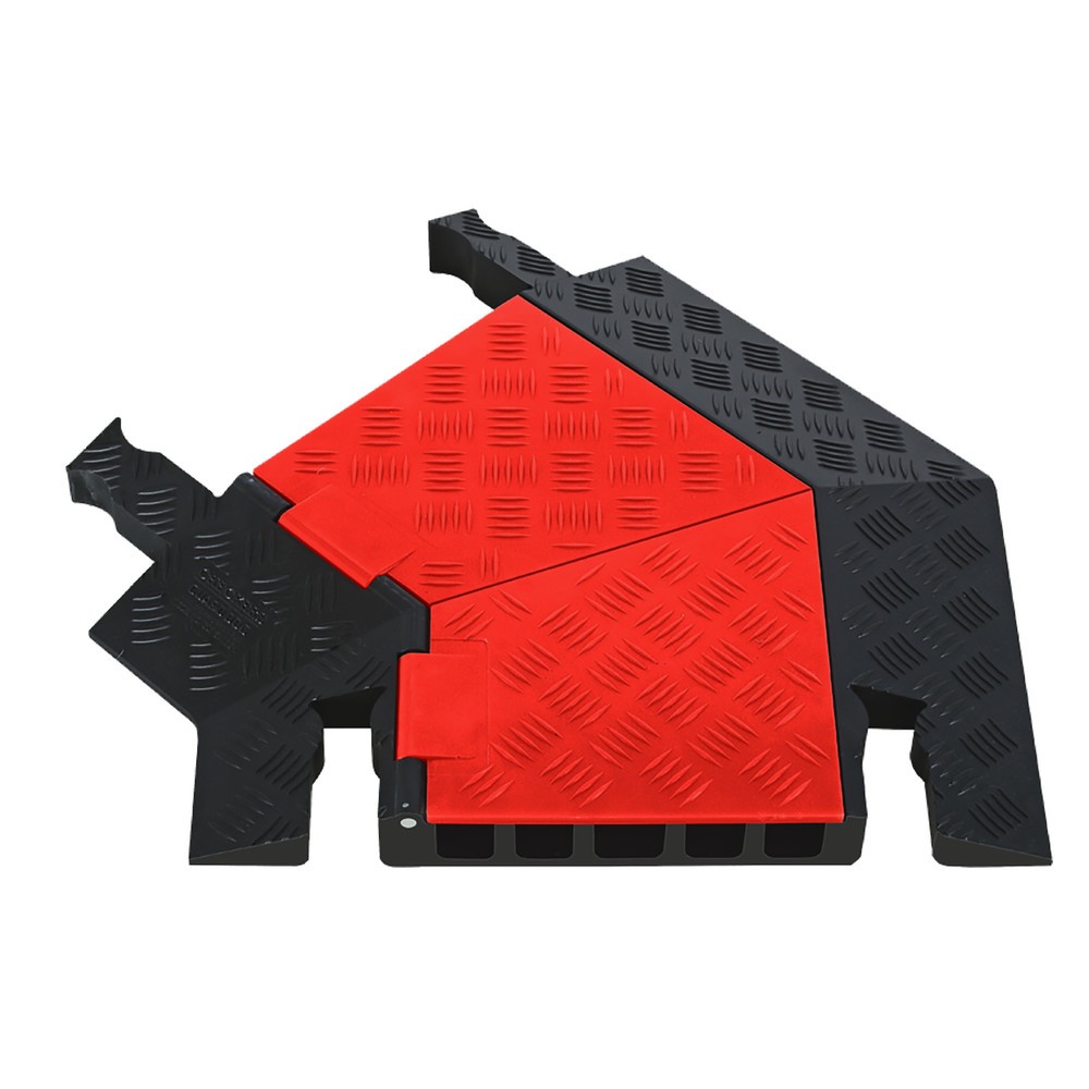 Justrite® Kabelbrücke Guard Dog®, 45°-Biegung rechts, 5 Kanäle, LxB 620 x 500 mm, schwarz/orange