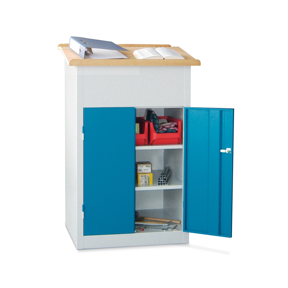 PAVOY Pultschrank mit Schrank + Holzplatte, geschlossen, 2 Einlegeböden, anthrazitgrau, anthrazitgrau