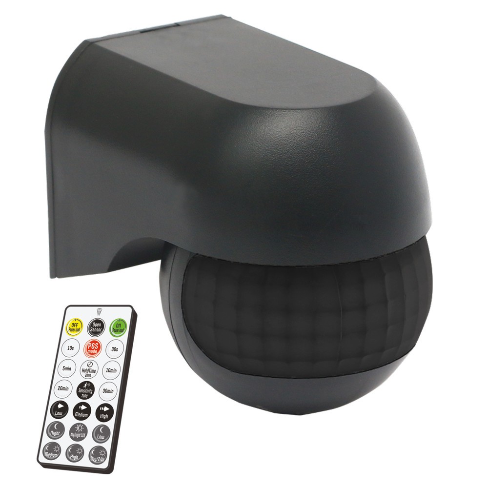 Wandsensor PIR 180° IP54 schwarz Fernbedienung