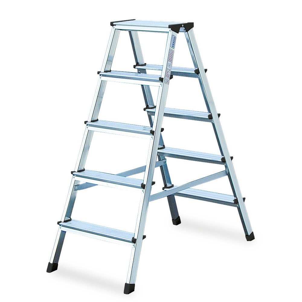 KRAUSE® Stufen-Doppelleiter, 2-seitig begehbar, Standhöhe 0,65 m, 2x5 Stufen