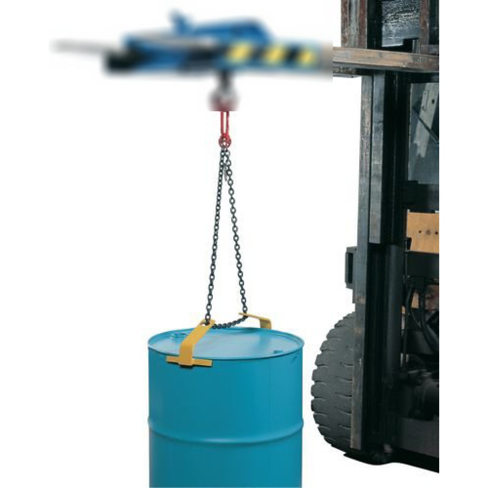 DENIOS Fassgreifer FGH für Stahl und Kunststoff-L-Ringfässer, Kettenausführung, für 1x 60- bis 220-Liter-Fass
