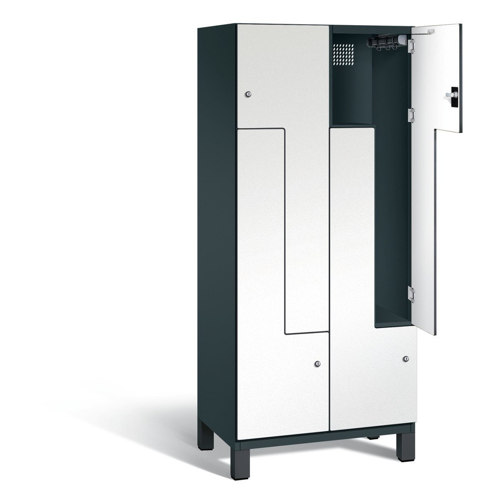 C+P Z-Spind Cambio, 2 Abteile, Abteilbreite 400 mm, HxBxT 1980x800x525 mm, RAL 7016 Anthrazitgrau, Dekor Weiss, Füsse
